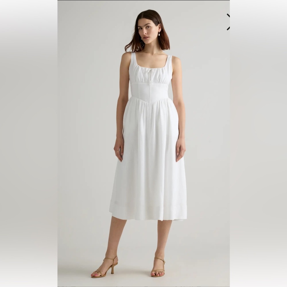 Quince 100% European Linen White Corset MIDI Dress Size M NWT Coquette Milkmaid - Picture 5 of 9